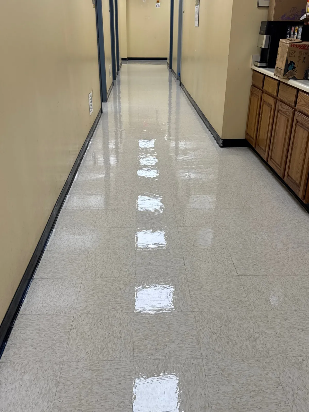 Shiny commercial hallway floor